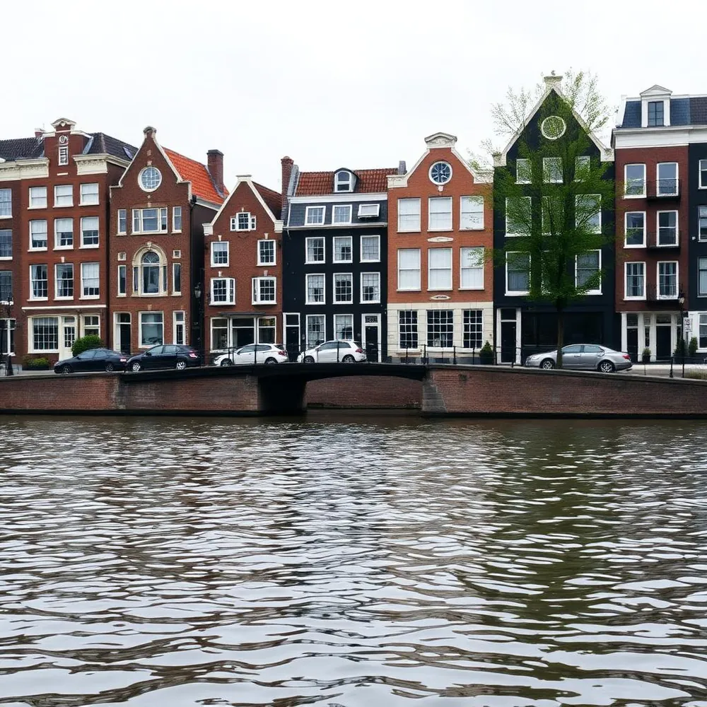 Amsterdamse grachtenpanden aan het water