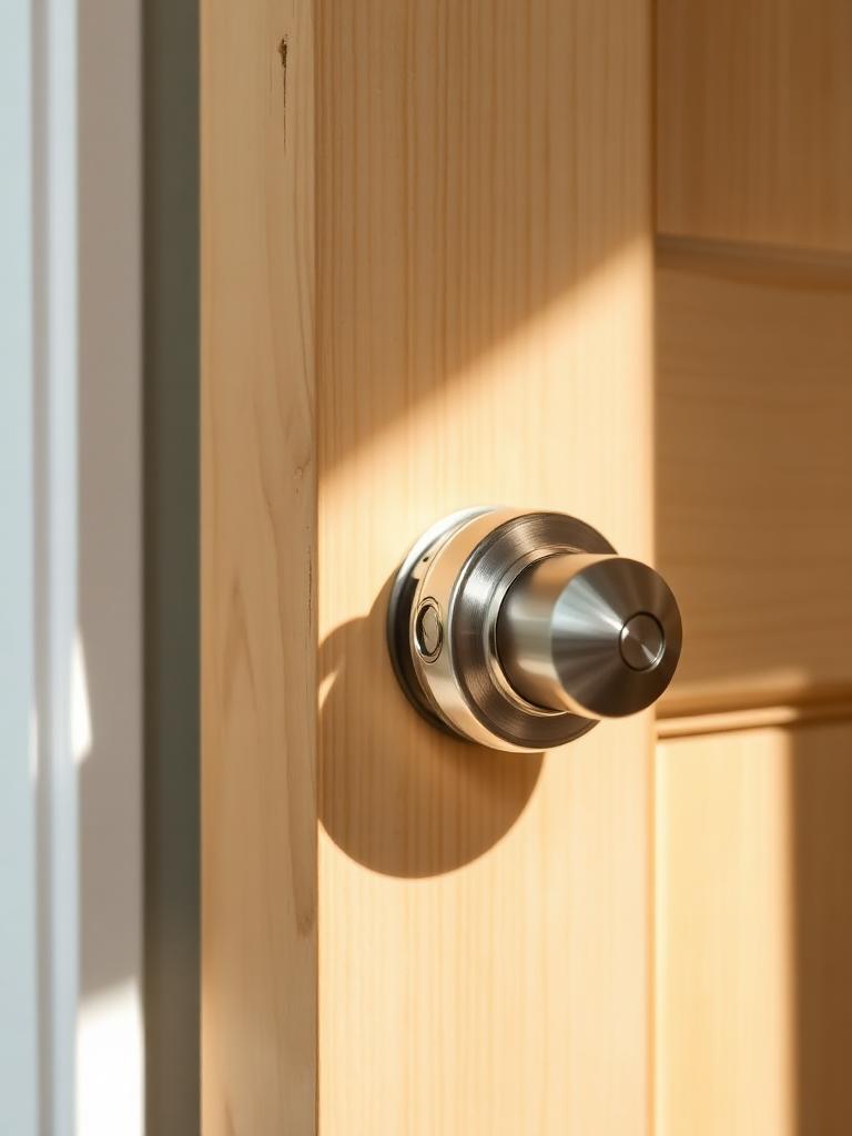 Nieuw deurslot gemonteerd in een lichte houten voordeur