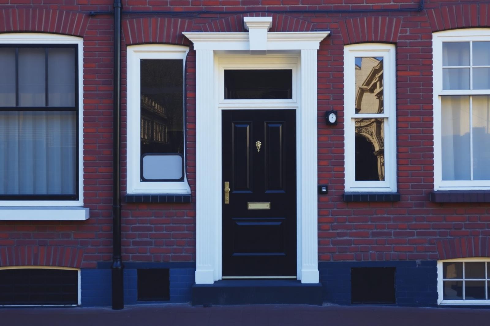 Voordeur van een Amsterdams grachtenpand bij daglicht